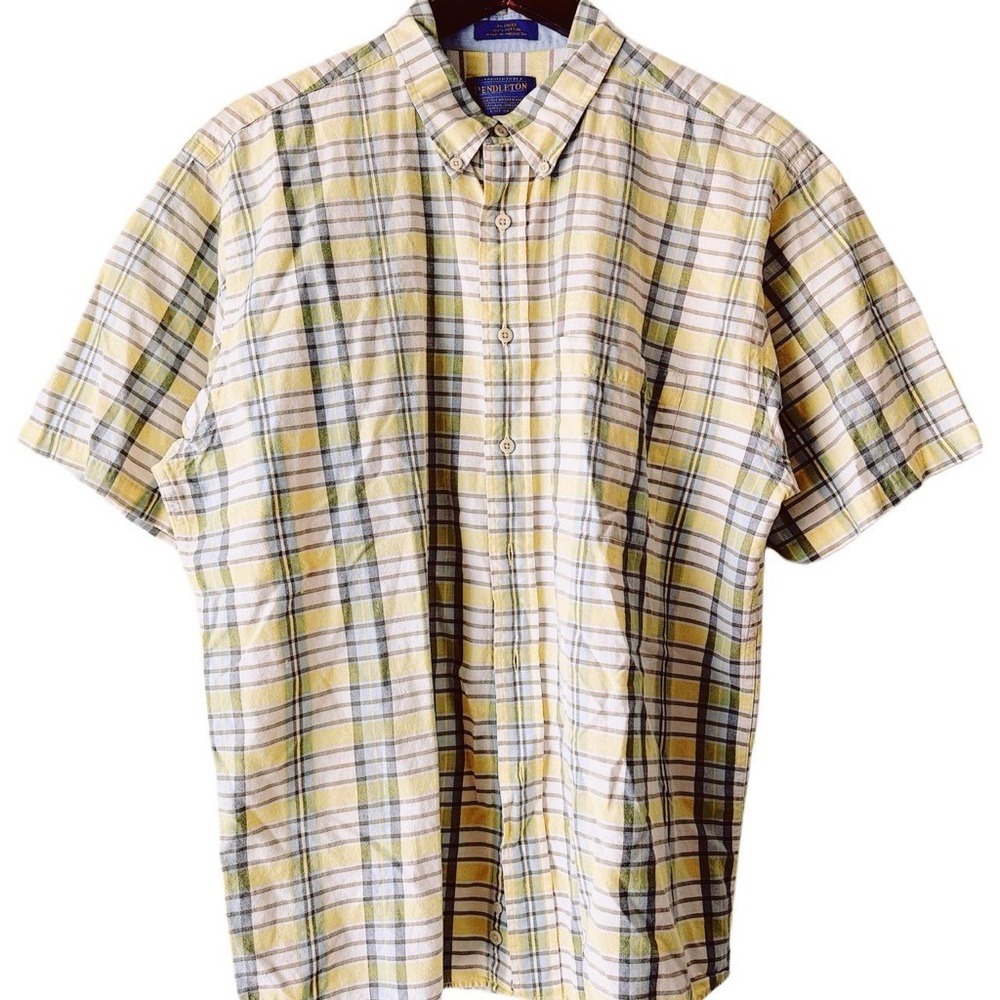 Pendleton Plaid Yellow Short-Sleeve Western Shirt Flannel Tartan Breakfast Club